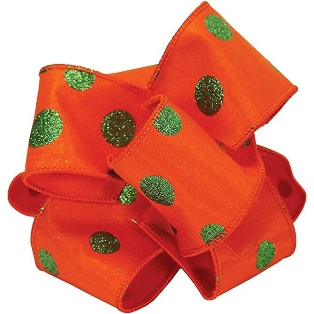 Berwick Offray Woven Wired Ribbon 2.5" x 10 Yards Bubbles Orange Citrus Metallic
